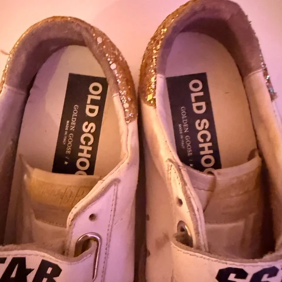 Authentic GOLDEN GOOSE Old School Low Top Velcro Sneakers - White/Gold - 37 - Picture 8 of 16